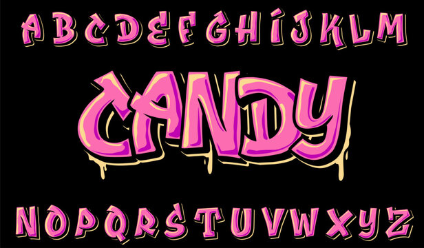 Candy Graffiti pink Alphabet Vector Illustrations Font Graphics isolated black background	