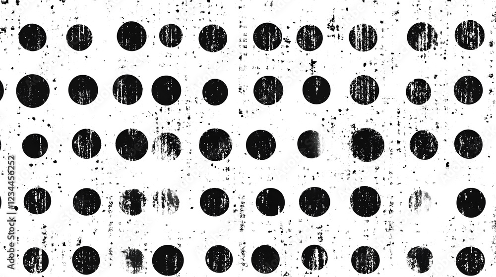 Poster abstract monochrome minimalist dot and circle pattern with textured grunge effect geometric black an