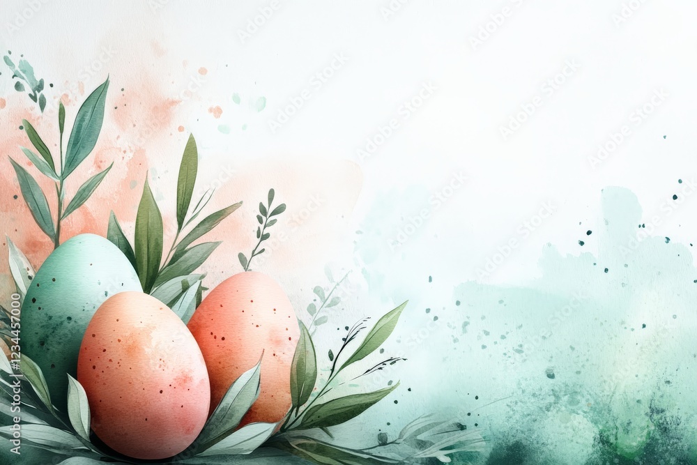 Aufkleber colorful easter eggs nestled among greenery with soft pastel background in a serene spring setting