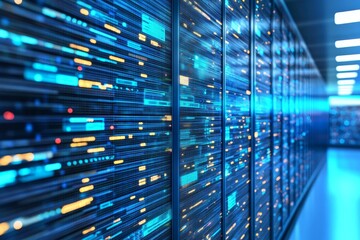 Abstract Technology Background with Data Streams and Server Racks