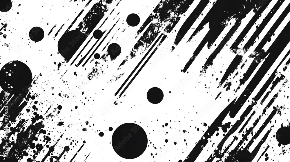 Aufkleber chaotic and dynamic abstract painting with energetic black and white brushstrokes ink splatters drip