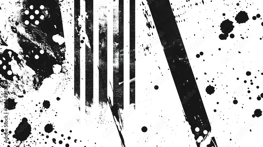 Poster dramatic abstract art composition with bold monochrome splashes geometric shapes and fluid brushstro