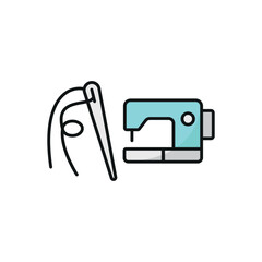 Sewing machine and needle and thread set icon featuring a sleek and professional look, ideal for sewing workshops, clothing brands, and DIY craft projects.