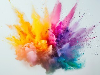 Vivid explosion of multicolored powder with dynamic energy and motion