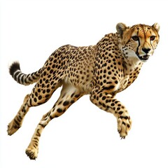 Fast and Agile Cheetah in Mid-Run Captured on White Background with Perfect Focus and Detail