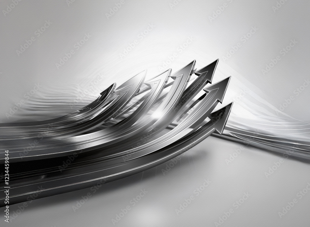Poster sleek, metallic arrows curve upward, suggesting growth and progress. the dynamic composition uses li
