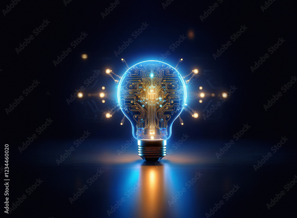 Aufkleber glowing lightbulb with integrated circuit design, radiating energy and innovation. sparkling connect