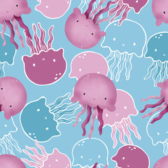Adorable and fun ocean life seamless pattern