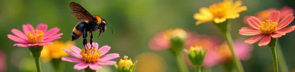 Fototapeta premium Xylocopa latipes hovering over blooming flowers with clipped paths of colors, flora, botany