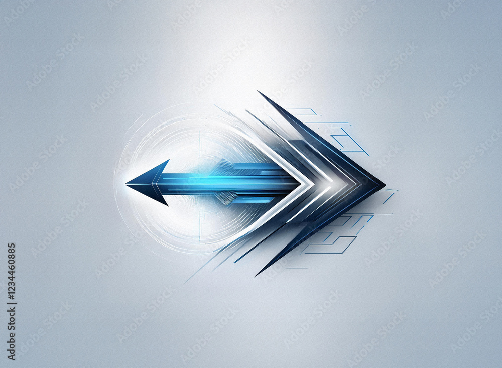 Poster abstract arrow design, dynamic, futuristic, technology-inspired. blue, gray, white color scheme. sha