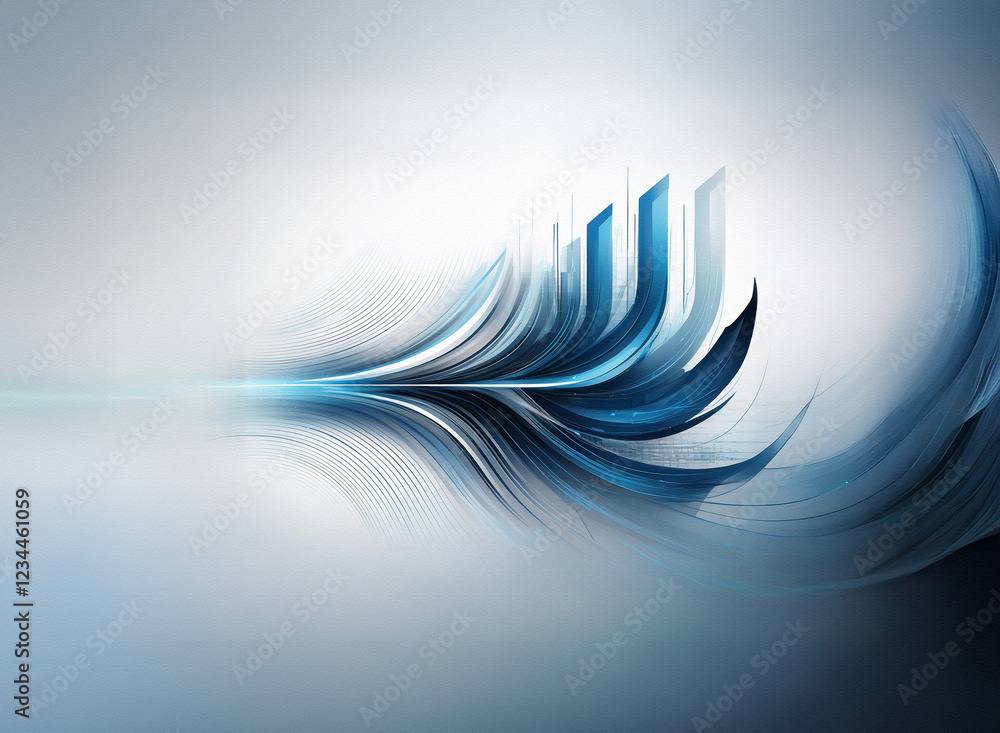 Poster abstract digital art. a dynamic composition of flowing, blue and gray lines creates a sense of motio