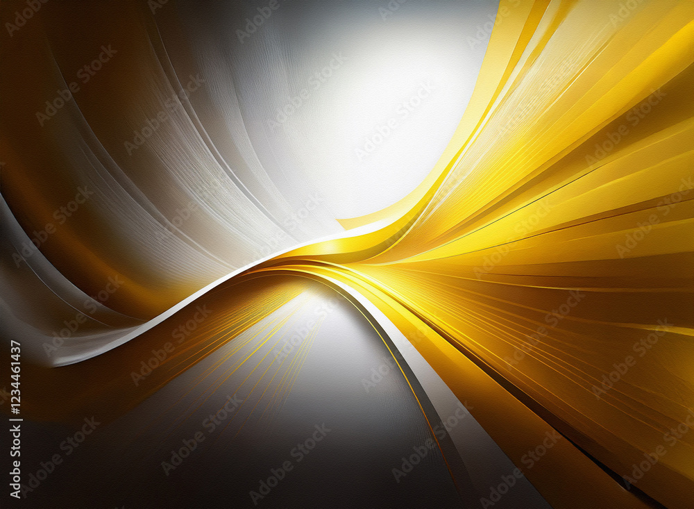 Poster abstract image featuring dynamic, swirling gold and gray streaks. the design creates a sense of move