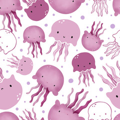 Adorable and fun ocean life seamless pattern