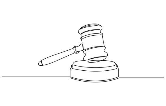 recommend clip art: Judge hammer one continuous single line art drawing, One line drawing of judge hammer law symbol continuous hand drawn sketch minimalist design vector illustration.