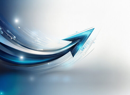 Abstract image of a dynamic, curved arrow soaring upward, suggesting progress and growth. Its sleek, metallic design incorporates glowing blue accents and hints of technology. - Powered by Adobe