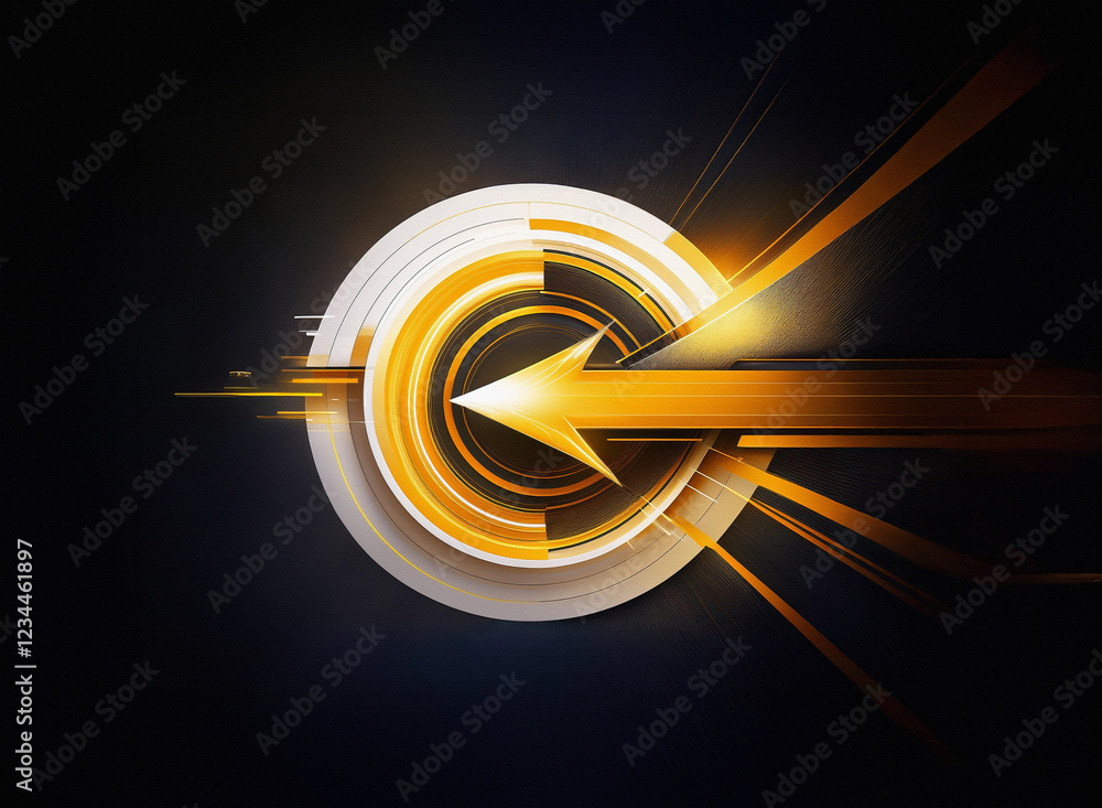 Leinwandbilder abstract digital art featuring a glowing gold arrow piercing a circular, technological design. dynam