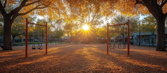 Empty swings in a park at sunset. (1)