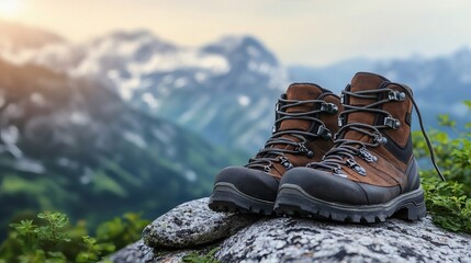 Mountain Hiking Boots: Rustic Elegance Amidst Majestic Peaks