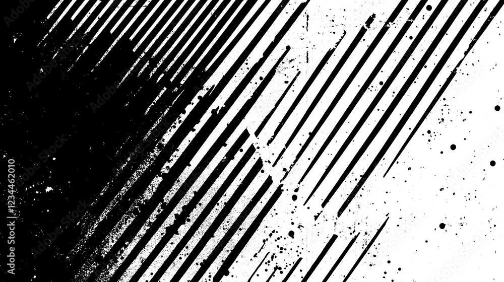 Aufkleber Dynamic abstract monochrome graphic design with bold diagonal stripes and splatter textures creating a striking futuristic and contemporary visual  This image evokes a sense of energy movement