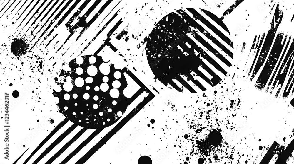 Poster Dynamic and striking monochrome abstract background with geometric shapes splashes and a bold grungy composition
