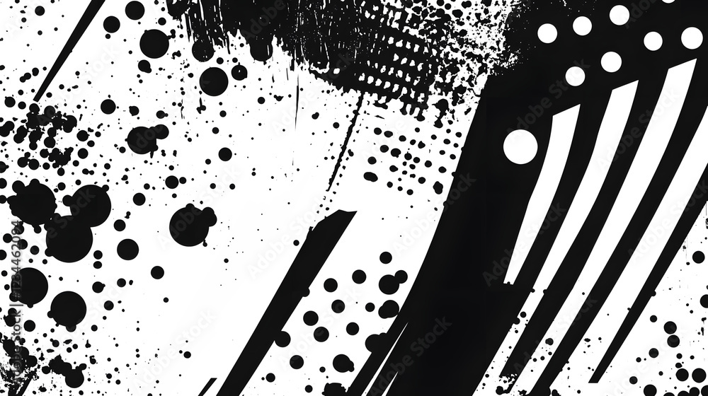 Poster Energetic and striking monochrome abstract composition featuring dynamic ink splashes geometric patterns and bold graphic elements  This visually captivating image has a modern contemporary