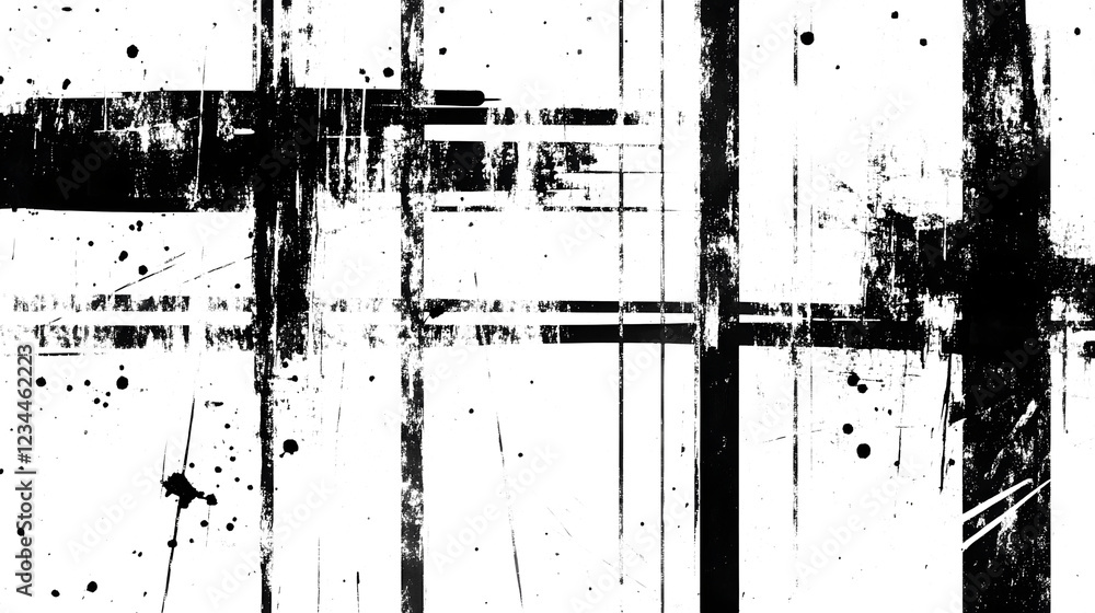 Poster Gritty and Distressed Abstract Monochrome Grunge Texture with Disrupted Digital Patterns Glitch Effects and Splatter Accents  Modern Minimalist and Visually Striking Design Background