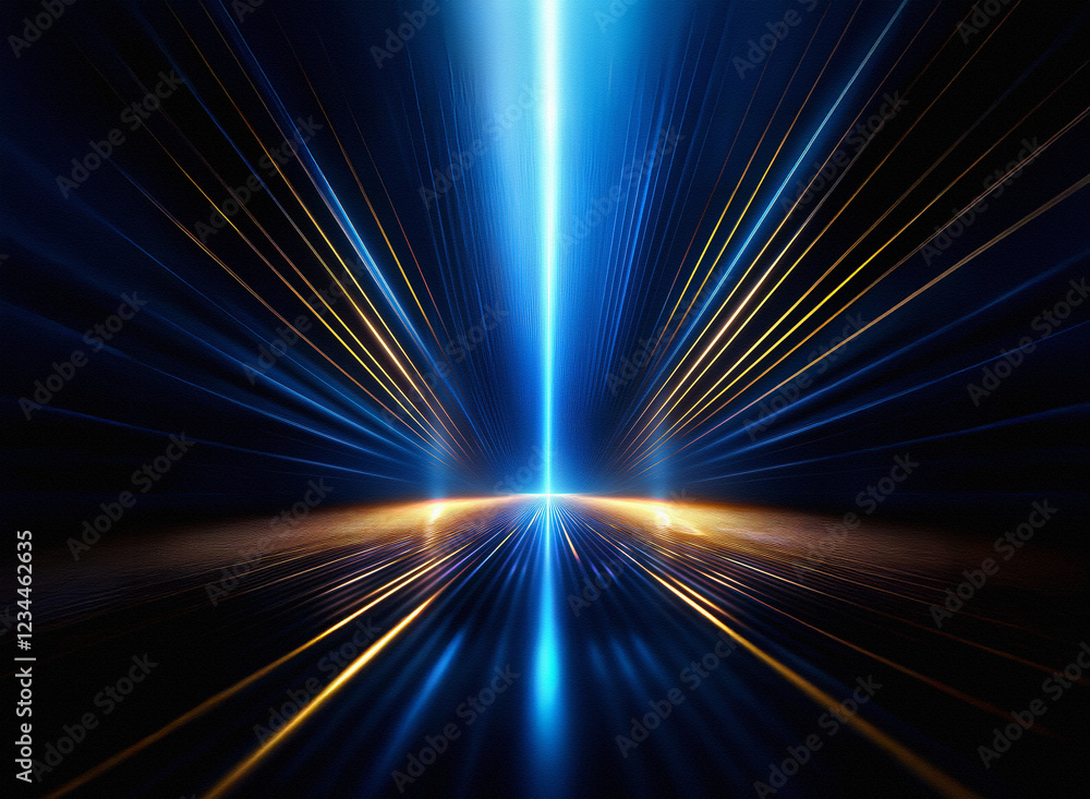 Aufkleber abstract image of dynamic light streaks converging towards a central bright beam on a dark reflectiv