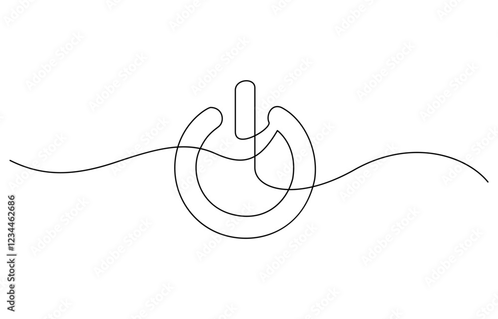 Poster on-off button one continuous line drawing, green environment line icon, power icon drawing, power bu