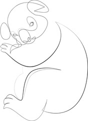 Koala one line drawing. Abstract animal doodle sketch. Continuous line exotic animal silhouette design. Wildlife symbol single line art. Vector illustration.