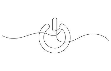 Obraz premium On-Off button one continuous line drawing, Green Environment Line Icon, Power icon Drawing, Power button symbol continuous line drawing. Single line icon of On-off. Vector illustration.