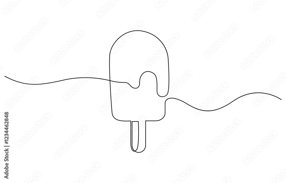 Aufkleber one continuous line drawing of fresh ice cream stick. single line art of delicious, continuous one l