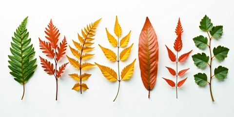 Obraz premium set of Colorful Autumn Leaves Arranged on a White Background.