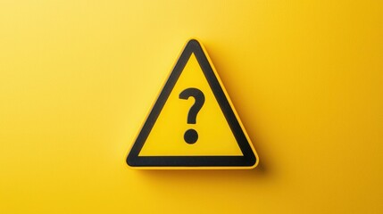 A yellow triangle warning sign with a question mark in the center, set against a bright yellow background.  Uncertainty and questions concept.