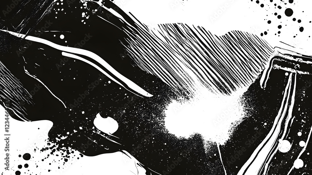 Poster Powerful monochrome abstract composition featuring a dynamic energetic explosion of motion and contrast  Captivating graphic design with a striking dramatic visual impact
