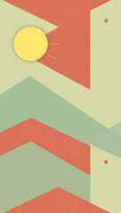 Obraz premium Abstract Geometric Design Featuring A Sun And Mountains