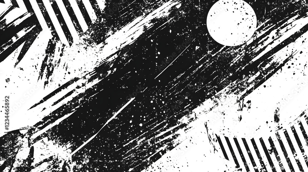 Aufkleber Striking abstract digital artwork featuring bold geometric patterns dynamic brush strokes and textured monochrome elements  Powerful expressive and visually captivating composition with a modern