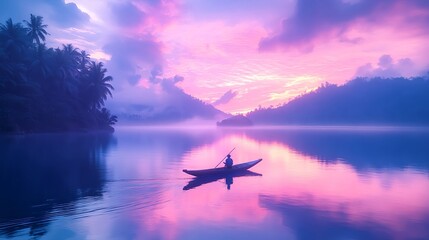 Dawn Serenity: Fisherman on a Calm River at Daybreak