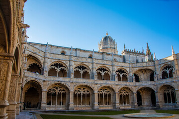 Fototapeta premium the exterior view of Hieronymites Monastery. A former monastery of the Order of Saint Jerome in the Lisbon Portugal. It became the necropolis of the Portuguese royal dynasty of Aviz.