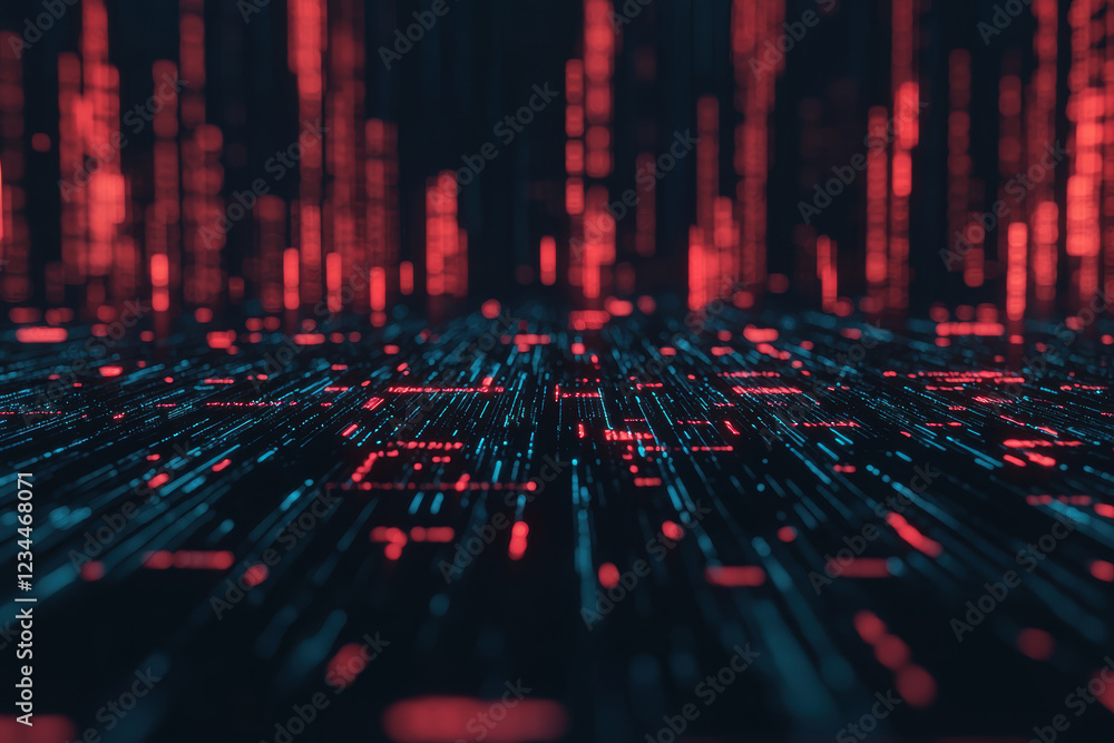 Aufkleber digital landscape with red and blue data streams creating futuristic atmosphere