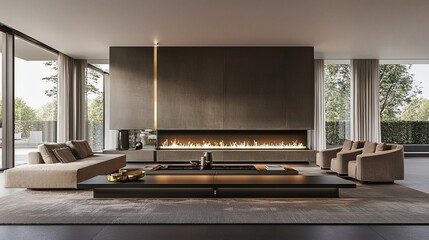 Modern Minimalist Living Room with Linear Fireplace