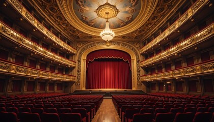 Obraz premium Grand Theatre Auditorium Stage Red Curtains Seats