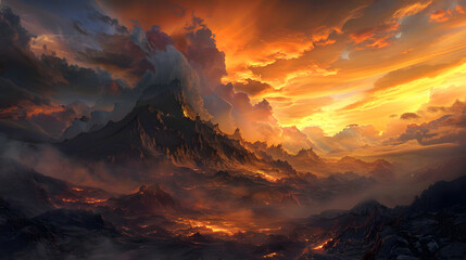 Fototapeta premium A Beautiful Sunset Over the Mountain Creating a Stunning Scenic View