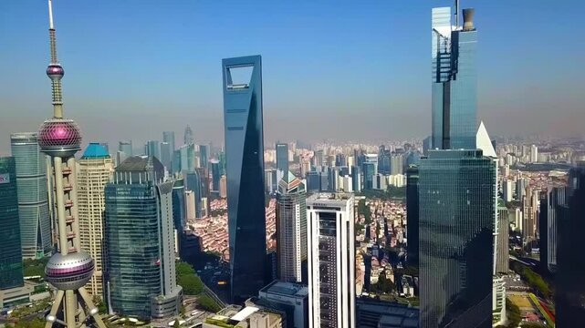 Shanghai skyline showing oriental pearl tower and shanghai world financial center