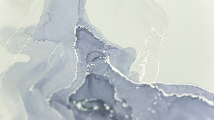 Swirling patterns of alcohol ink create serene abstract art in soft grey and white tones