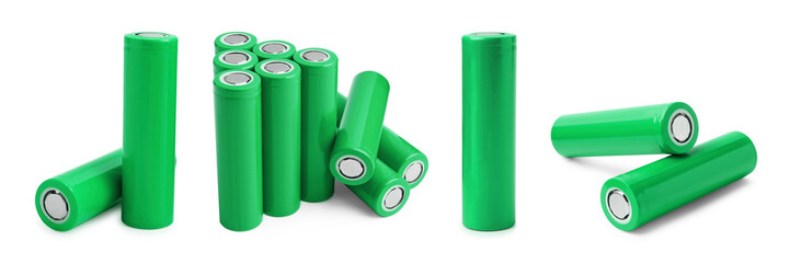 AA alkaline batteries in different colors isolated on white, set