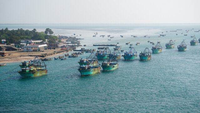 boats dock at Rameshwaram harbour 