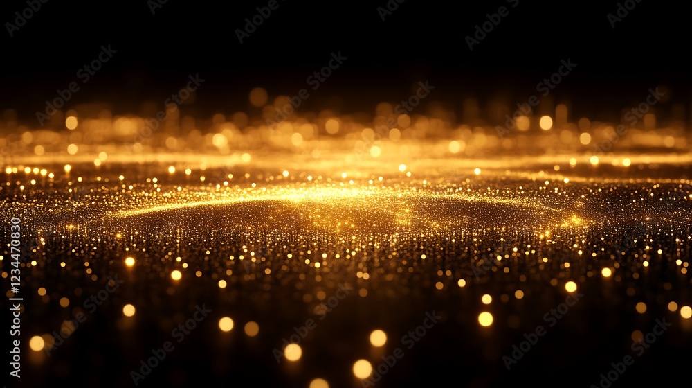 Poster abstract golden glittering particles on a dark background creating a mesmerizing display