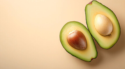 foods high in magnesium concept. Freshly Sliced Avocado Halves on Light Background