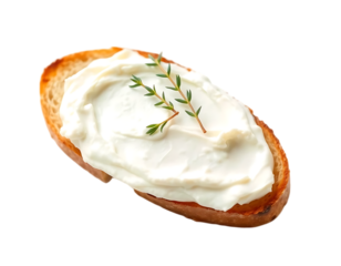 Slice of bread with cream cheese isolated on transparent or white background, png