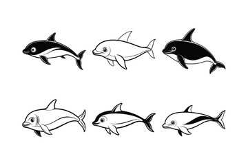 Vaquita (Phocoena sinus) animal design, labeled line art vector art illustration.